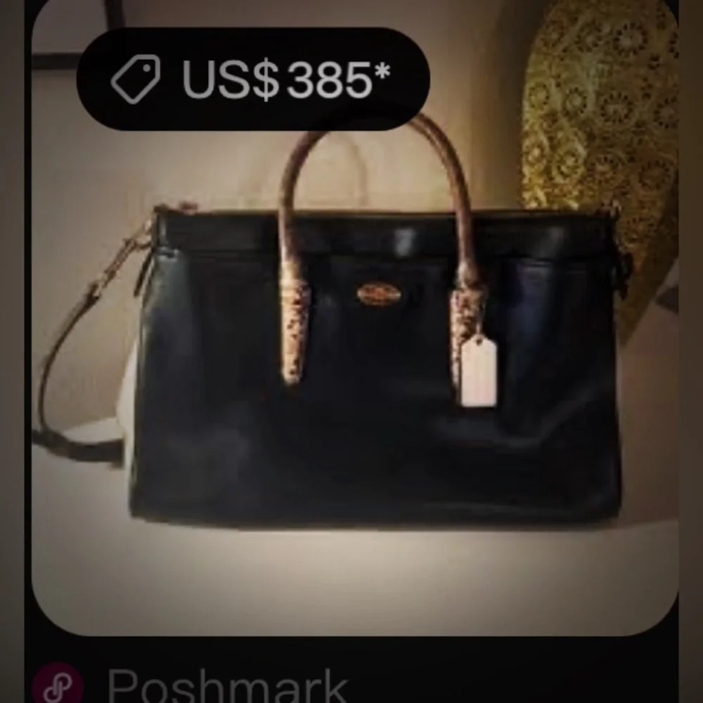 Vintage style Y2K Coach Black Satchel with Brown Accents tote shoulder bag - Picture 4 of 17